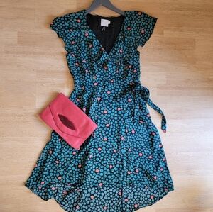 Anthropologie Green Orange A‎ line Dress Size 6